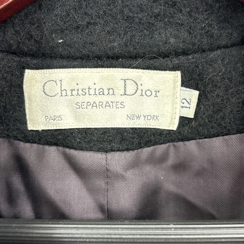 Vintage 1980s Black Christian Dior Women's Cropped Boiled‎ Wool Blazer Size 12 - Picture 6 of 11